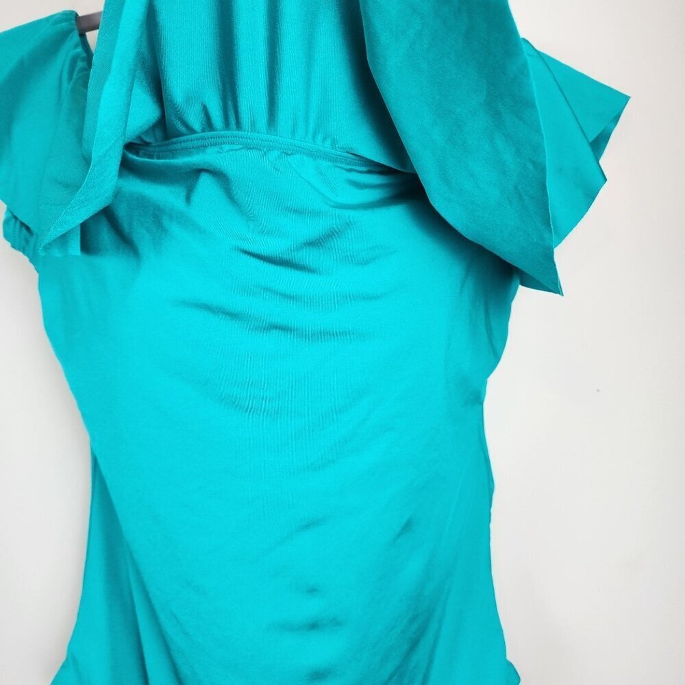 New Trina Turk sz 12 women off shoulder ruffle swimsuit turquoise - Picture 10 of 14